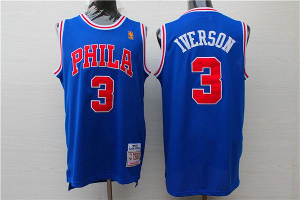 Men 2017 NBA Philadelphia 76ers #3 Iverson blue nike jersey->->NBA Jersey